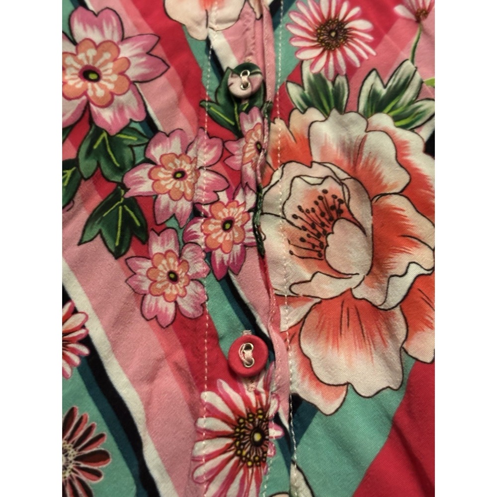 Johnny Was Bocardi Button Down Shirt Dress Pink Floral Roll Tab Sleeves  Medium - Picture 7 of 12